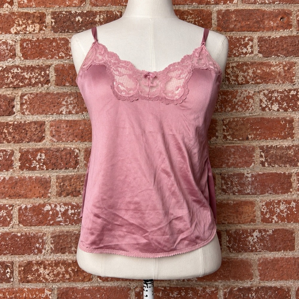 Vintage Pink Lace Tank Top 32 Coquette Romantic Lingerie Layering Y2K Victorian
